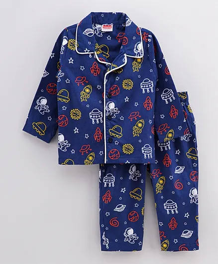 Babyhug Full Sleeves Pyjama Set Satellite Print - Blue