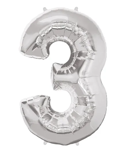 Qualatex Number 3 Balloon Silver - 34 Inches