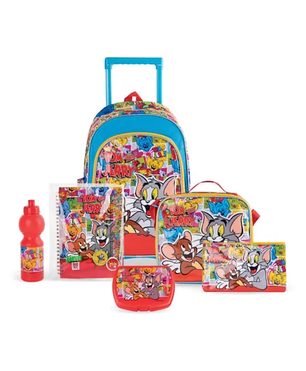Warner Bros Tom & Jerry Pop Art 6-In-1 Trolley Backpack Set