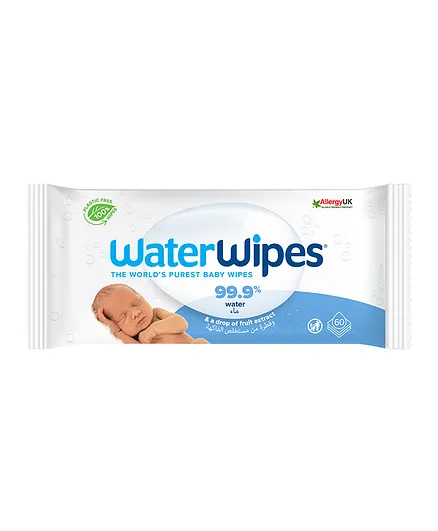 WaterWipes Original Plastic Free 99.9% Water Based Wet Wipes - 60 Pieces