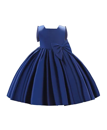 فستان كيانا منفوش وبفيونكة - أزرق غامق