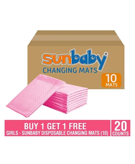 Sunbaby Disposable Changing Mat Pink Pack of 10 - Buy 1 Get 1 Free