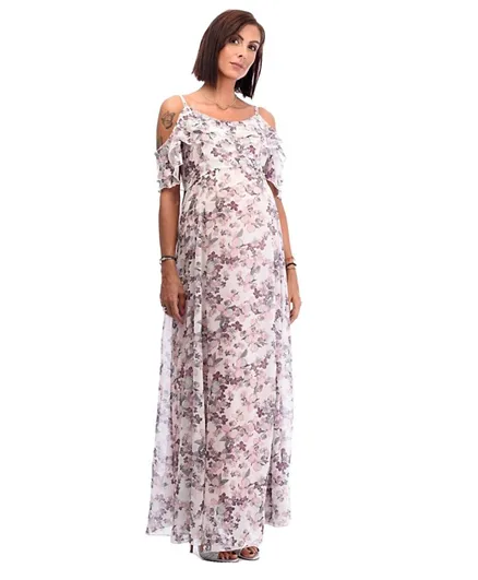 Mums & Bumps Sara  Floral Printed Maternity Long Dress - Multicolor