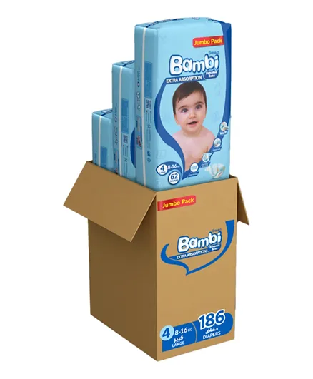 Sanita Bambi Jumbo Diapers Pack of 3 Large Size 4 - 62 Pieces each