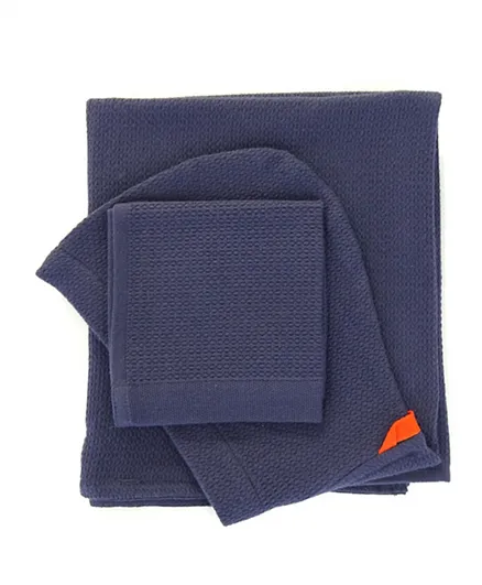 Ekobo Organic Cotton Baby Hooded Towel with Wash Cloth Set - Midnight Blue