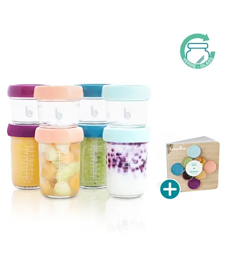 Babymoov Glass Baby Bowls Food Storage Containers With Recipe Book - Pack Of 8