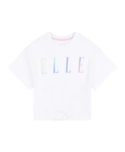 Elle Girls Multicolour Print Tie Hem T-Shirt - White