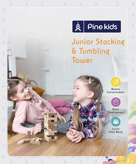 Pine Kids Wooden Blocks Montessori Stacking & Tumbling Tower - 39 Pieces