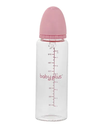 Baby Plus Glass Feeding Bottle Pink - 240ml