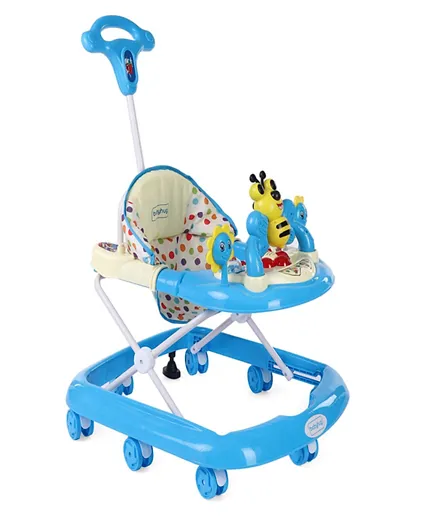 Babyhug Honey Bee Musical Walker With Parent Push Handle and 4 Level Height Adjustment - Blue