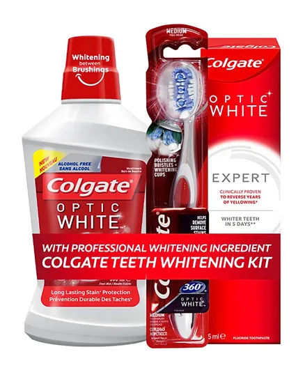 كولجيت أوبتيك وايت مجموعة العناية بتبيض الأسنان - 3 قطع