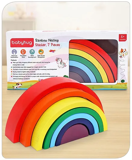 Babyhug Montessori Wooden Rainbow Nesting Stacker  - 7 Pieces