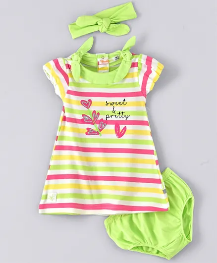 Babybol Baby Short Sleeves Dress with Bloomer & Headband - Pistachio