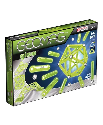 Geomag Glow Educational Building Set with Magnetic rods - 64 Pieces