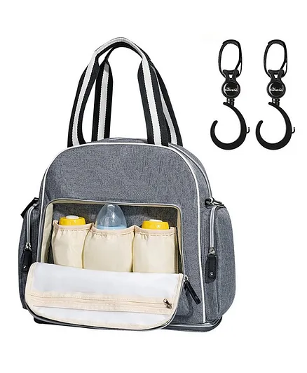 Sunveno Signature Maternity Diaper bag - Grey + Stroller Hooks