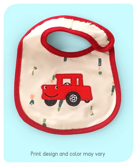 Babyhug Bib Car Embroidery - Red And White (Design of the Bib may Vary)