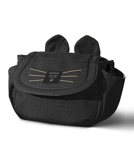 حقيبة حفاضات لعربة الأطفال بتصميم قطة من صانفينو - أسود