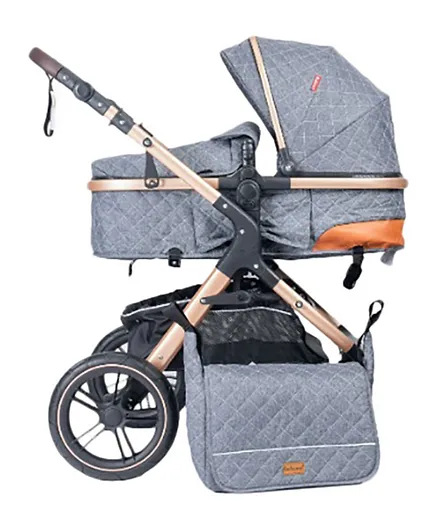 Belecoo One Fold-To-Half 2 In 1 Luxury Pram with Diaper Bag - Grey