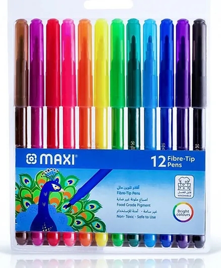 أقلام حبر قابلة للغسل في المحفظة من ماكسي - 12 لونًا