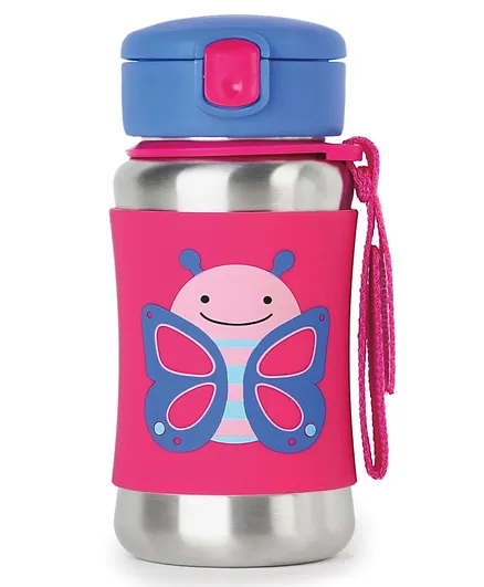 Skip Hop Butterfly Zoo Stainless Steel Straw Water Bottle - 350mL