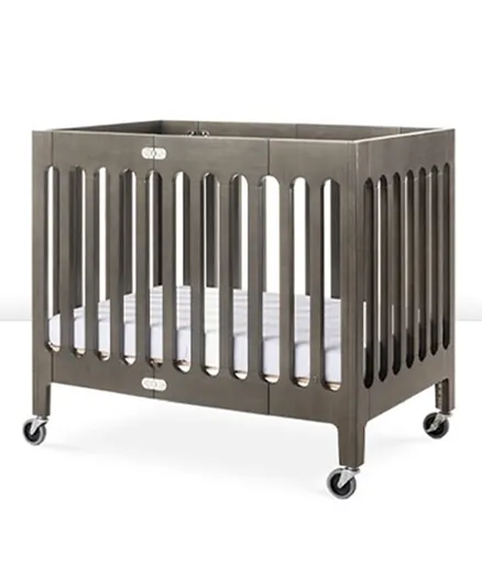 Foundations Worldwide Inc Boutique Wooden Compact Foldable Crib with Mattress - Dapper Grey