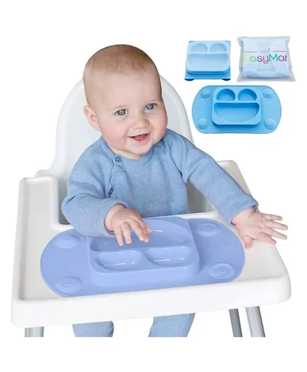 EasyTots Silicone Portable Baby Divided Suction Tray - Blue