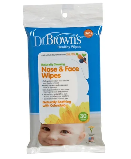 Dr Brown's Nose & Face Wipes Blue - 30 Wipes