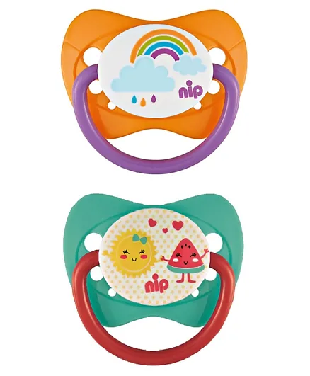 Nip Family Silicone Soothers Rainbow & Fruits Orange Green - Pack of 2