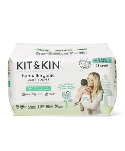 KIT & KIN Hypoallergenic Eco Nappies Size 1 - 40 Pieces