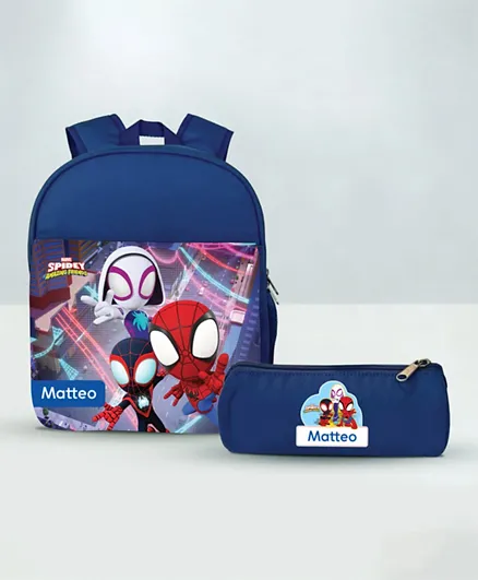 Essmak Spiderman Personalized Backpack and Pencil Pouch Set Blue - 11 Inches