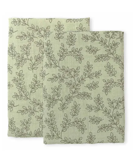 A Little Lovely Company Muslin Cloth Leaves Sage - Set of 2