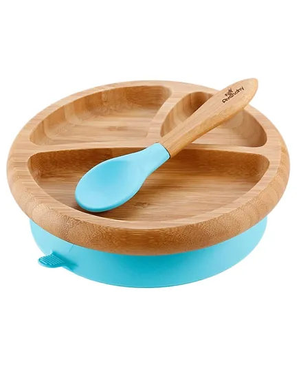 Avanchy Bamboo Suction Plate with Spoon - Blue