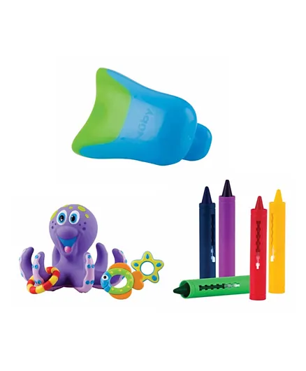 Nuby Rinse Pail, Floating Octobus, Bath Time Crayon