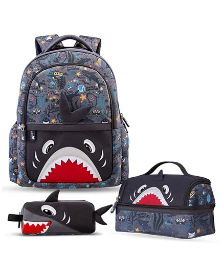 Nohoo Shark Kids School Bag with Lunch Bag and Pencil Case Set - 16 Inches
