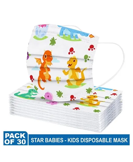Star Babies Dino Prints Kids Disposable Mask - Pack of 30