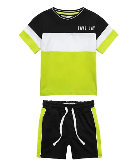 Minoti Fave Day Graphic Colour Block T-Shirt And Fleece Shorts Set - Multicolor
