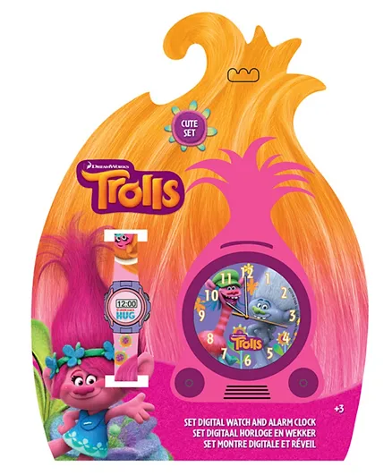 Universal Trolls Gift Set Alarm Clock with Melodies And Watch - Pink