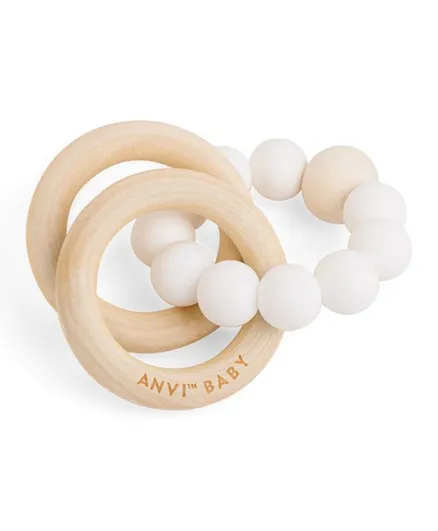 Anvi Baby Wood and Silicone Teether - White Pearl