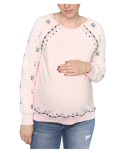 Mums & Bumps Mara Mea Maternity & Nursing Embroidered  Blouse - Pink