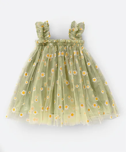 Plushbabies Daisy Flower Frilly Party Dress - Green