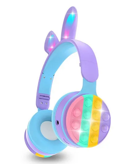 Brain Giggles Foldable Rabbit On-Ear Wireless Bluetooth  Headphone with Pop Bubbles - Purple