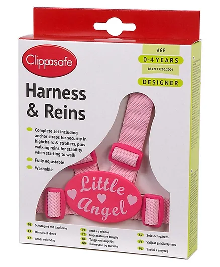 Clippasafe Designer Little Angel Harness & Reins with Anchor Straps - Pink