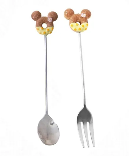 Highlands Yellow Mickey Donut Teaspoon and Fork Kid's Cutlery Set - 2 Pieces