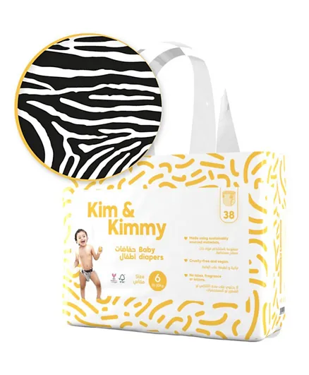 Kim & Kimmy Zebra Diapers Size 6 - 38 Pieces