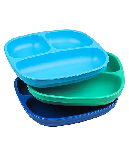 Re-play Recycled Packaged Divided Plates Pack of 3 True Blue - Navy Blue Sky Blue and Aqua