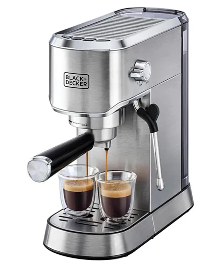 Black and Decker Manual Barista Pump Espresso Coffee Machine 1L 1450W ECM150-B5 - Silver