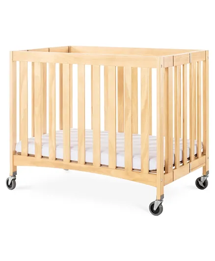 Foundations Worldwide Inc Travel Sleeper Wooden Compact Foldable Crib with Mattress - Brown