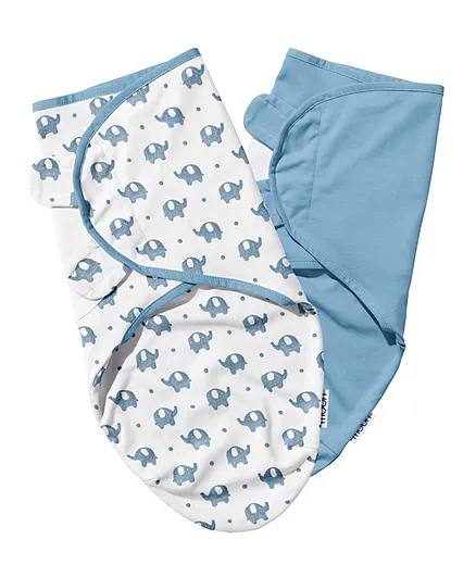 Moon Organic Baby Swaddles Elephant Print & Blue - Pack of 2