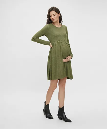 Mamalicious Round Neck Maternity Dress - Green