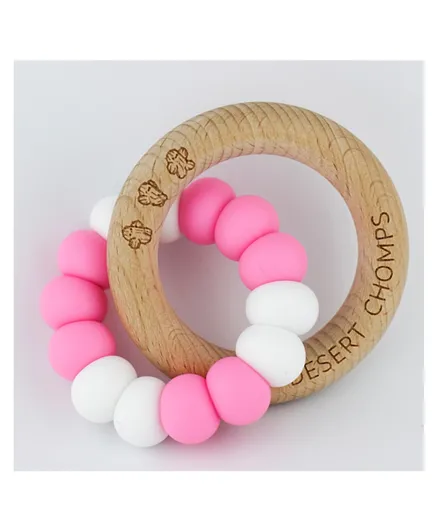 Desert Chomps Lasso Summer Time Silicone & Wooden Teether - Strawberry Swirl